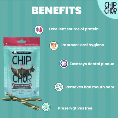 Chip Chops Dental Treats Vegetable Twists Real Chicken and Parsley 100g - Rufftail