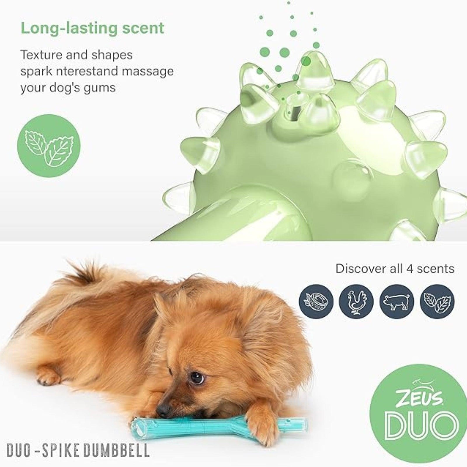 Zeus DUO Spike Dumbbell Dog Toy- Green Mint 18cm product image 3 - Rufftail Pune