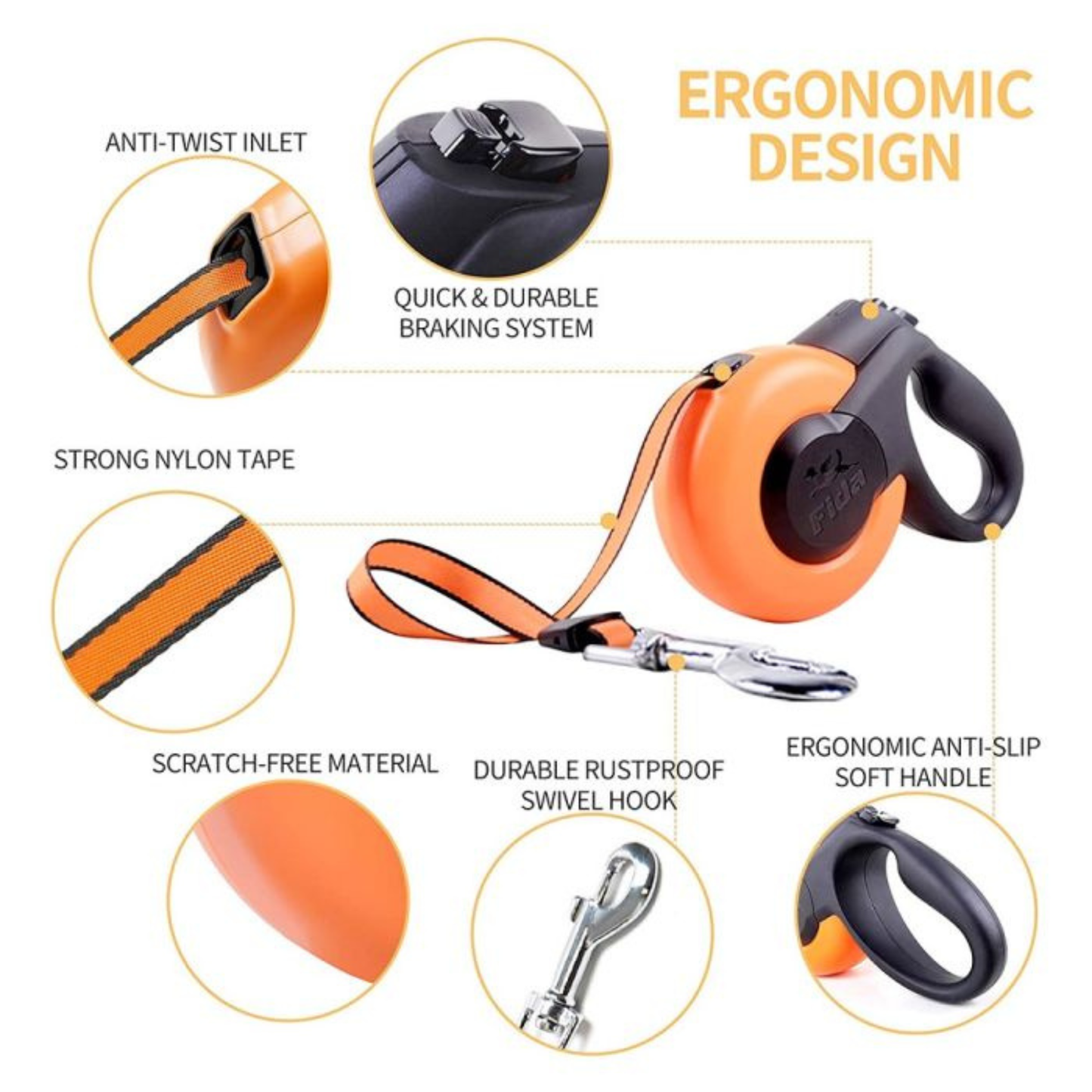 Fida Mars Series Heavy Duty 5m Retractable Dog Leash - Red