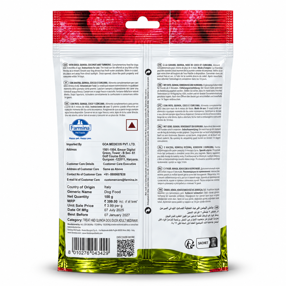 Farmina N&D Medium Maxi Skin & Coat Dental Treats with Duck, Quinoa, Coconut & Turmeric