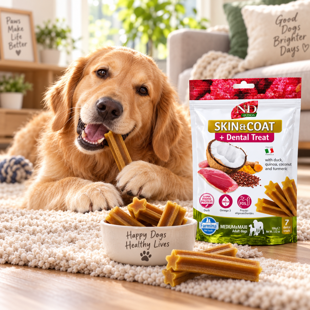 Farmina N&D Medium Maxi Skin & Coat Dental Treats with Duck, Quinoa, Coconut & Turmeric