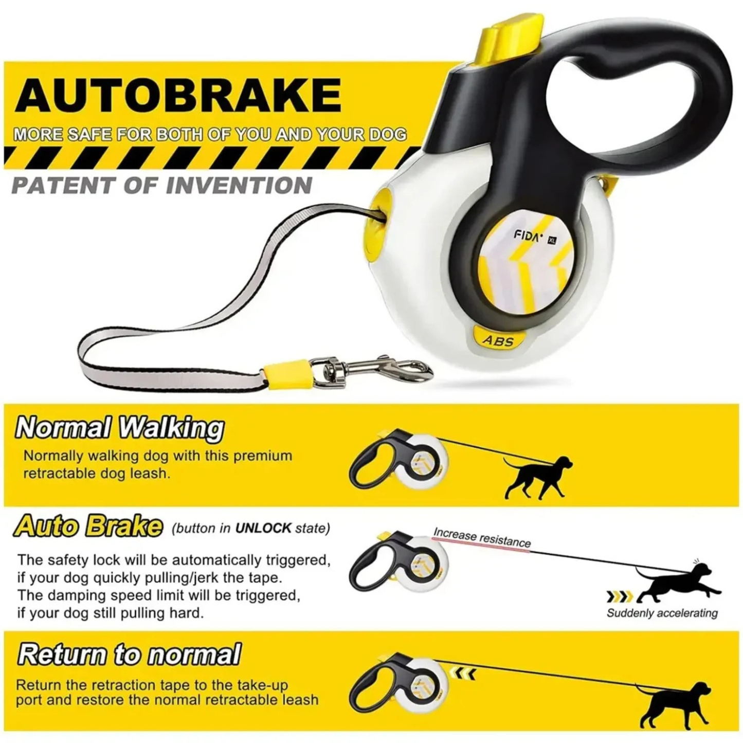 Fida AutoBrake Dog Leash - White M (max 25 kg)