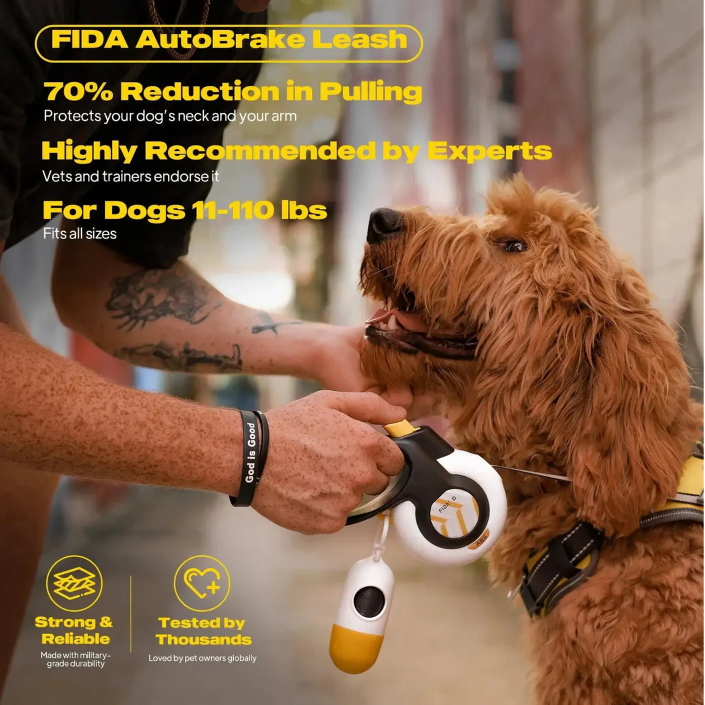 Fida AutoBrake Dog Leash - White M (max 25 kg)