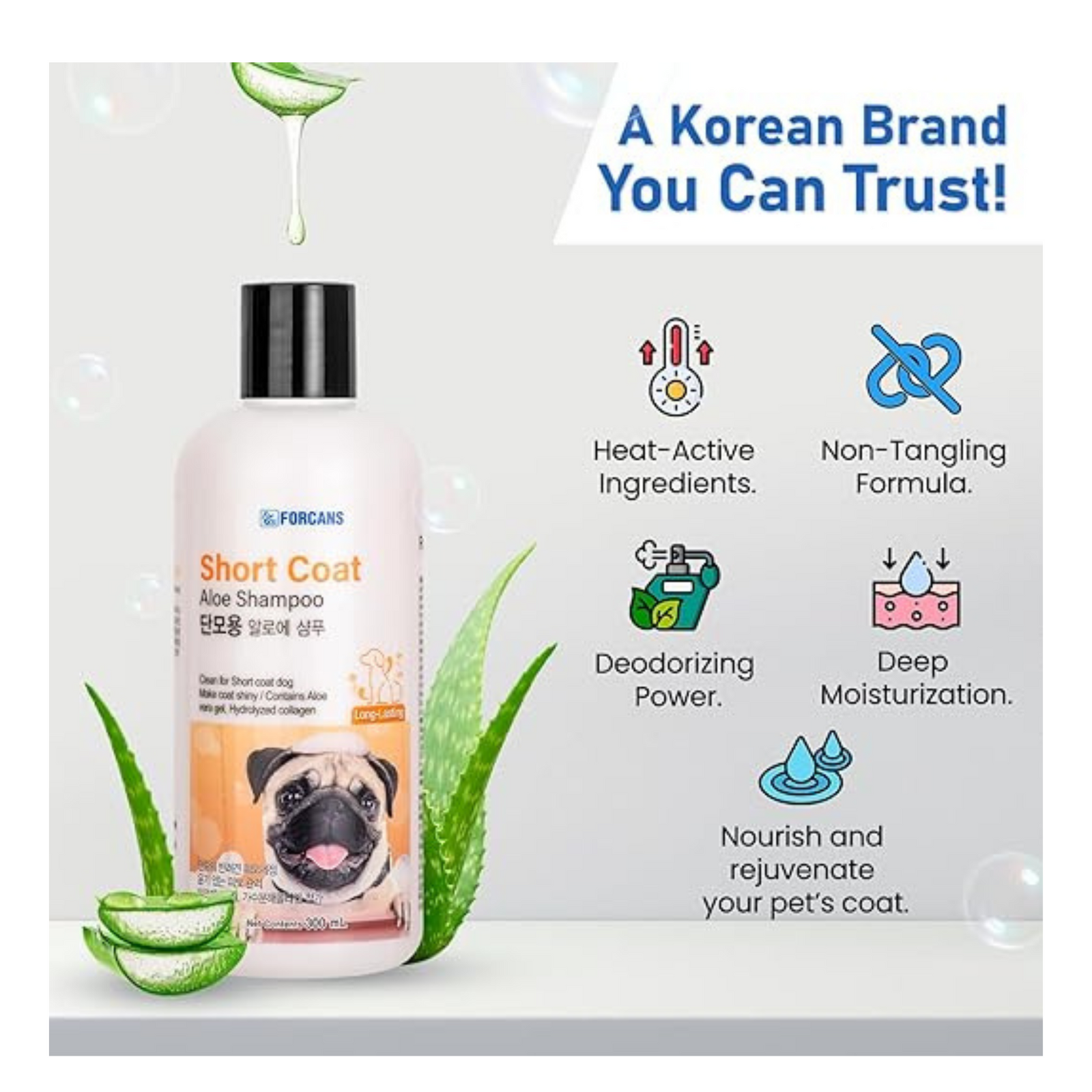 Forcans Aloe Dog Shampoo - Short Coats, Moisturizing & Soothing Formula (300 ml) - Rufftail