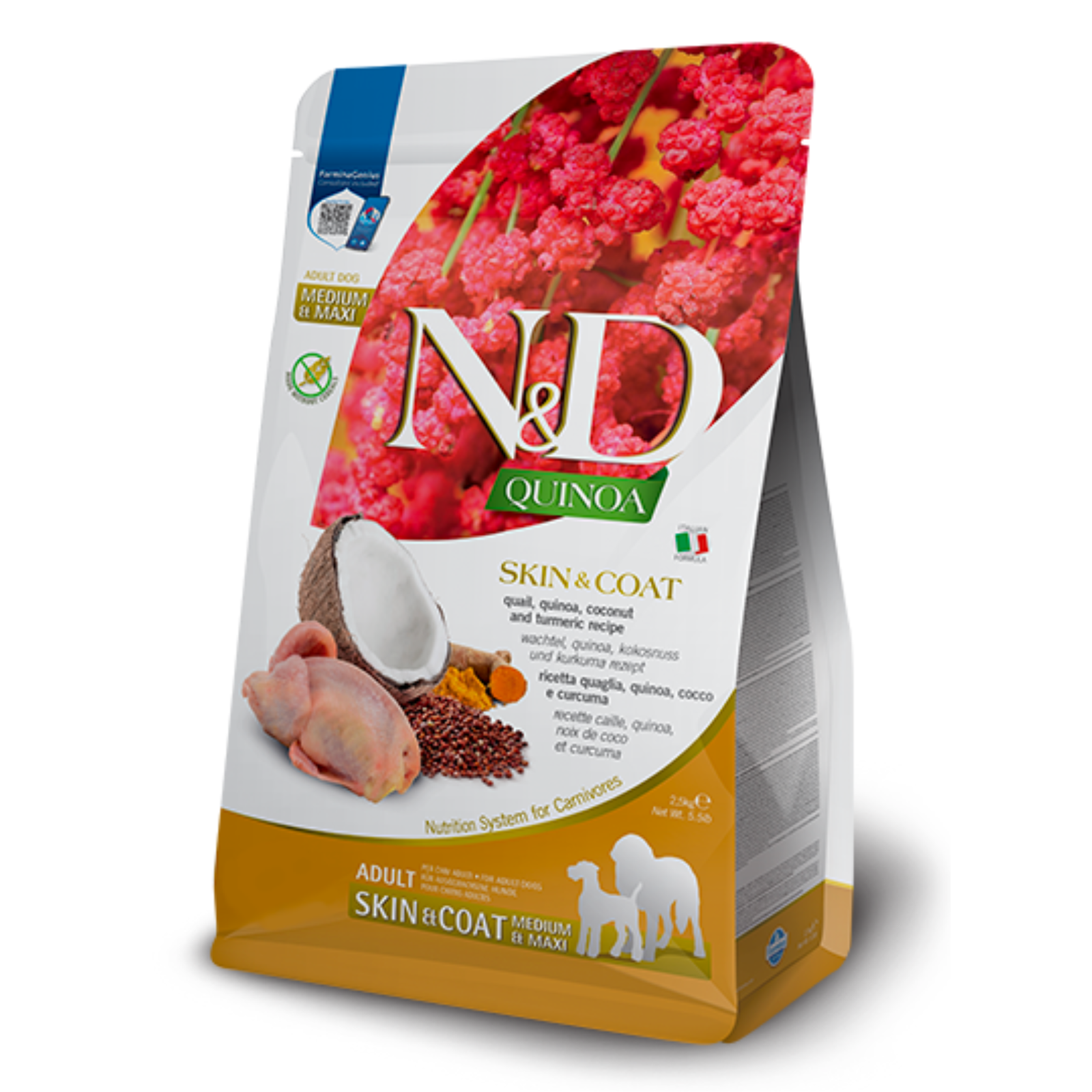 FARMINA N&D Quinoa Skin & Coat Medium & Maxi Dry Dog Food (Quail, Coconut, Turmeric) - Rufftail