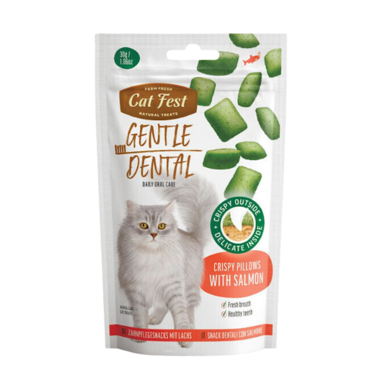 Catfest Crispy Pillows with Salmon- Dental Cat Treats - Rufftail Pune