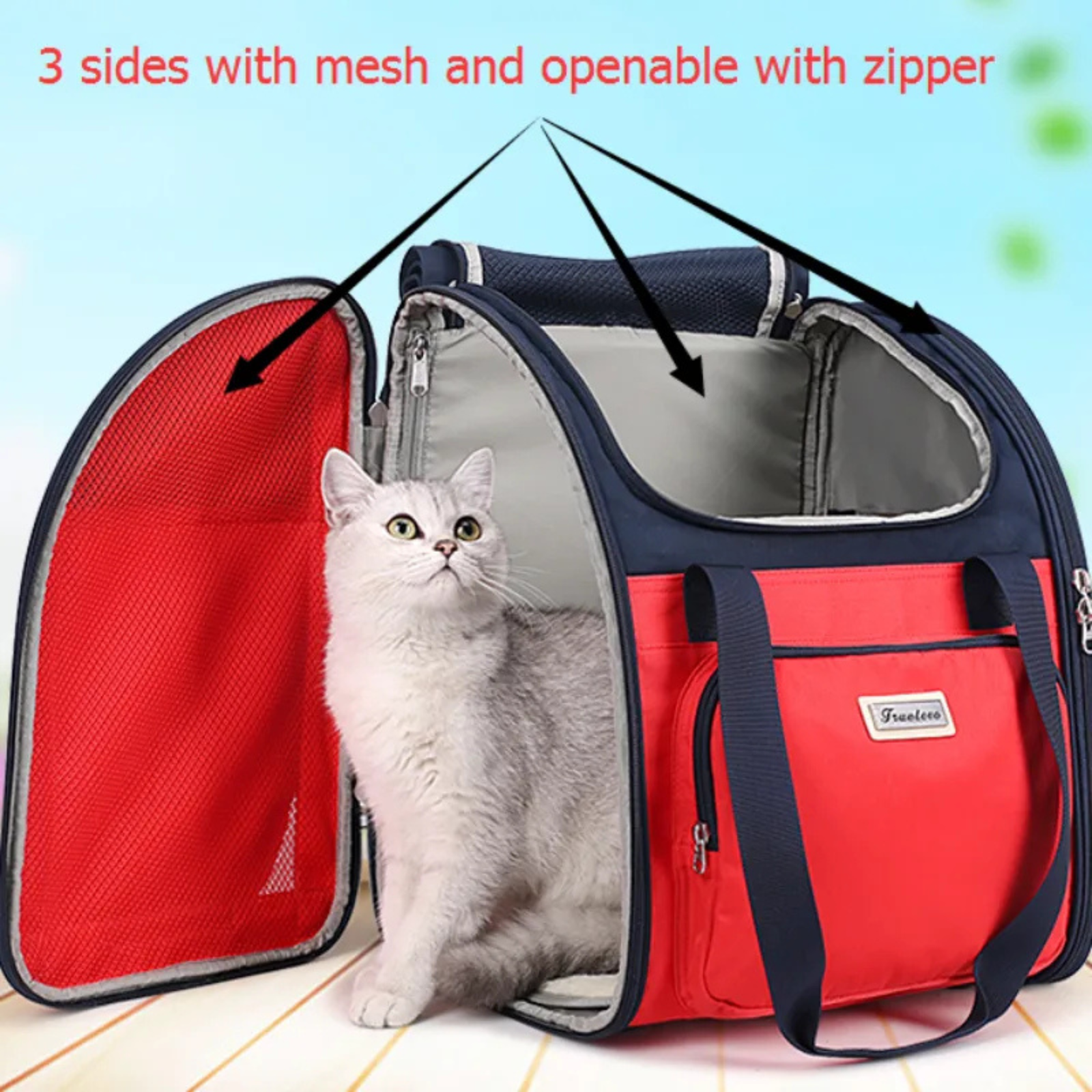 Truelove Pet Outdoor Travel Water Resistance Fabric Pet Shoulder Backpack  - White Sand / Dazzling Blue