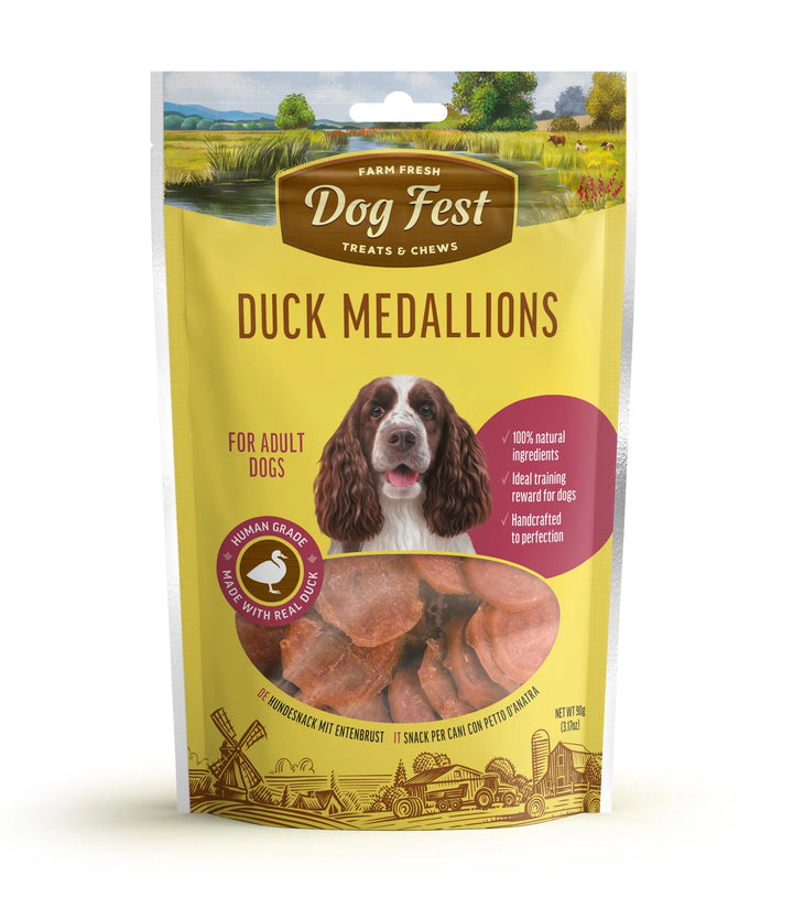 DogFest Duck Medallions Treats - Natural, Chewy Dog Treats - Rufftail