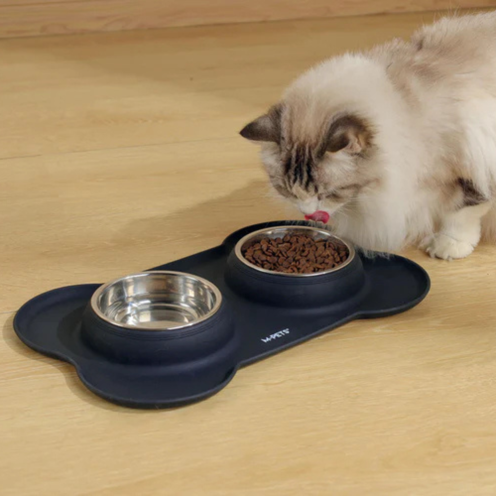 M-Pets DUET Stainless Bowls With Silicone Mat - Black - Rufftail