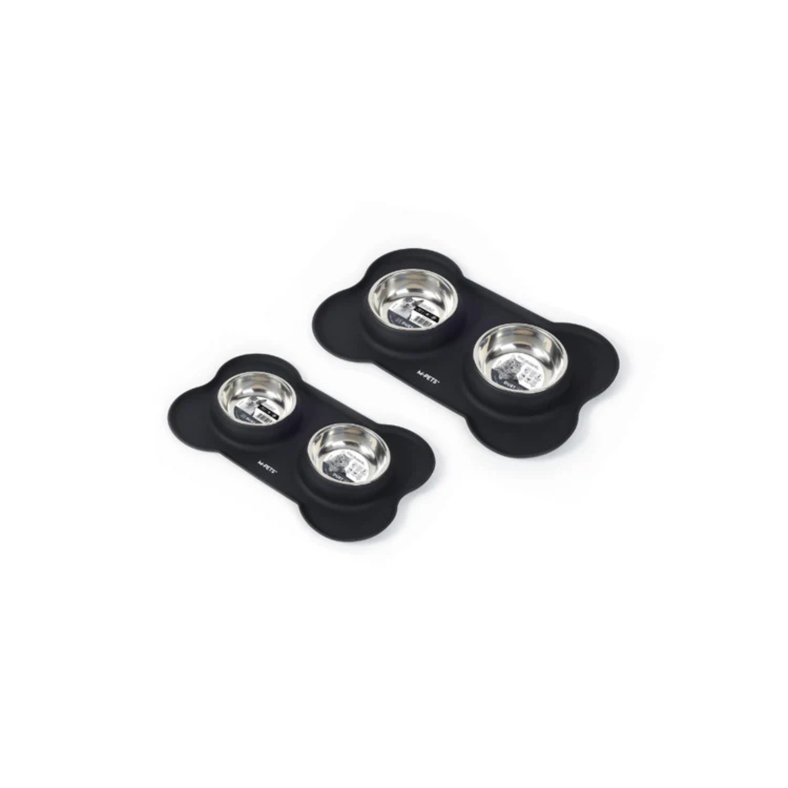 M-Pets DUET Stainless Bowls With Silicone Mat - Black - Rufftail
