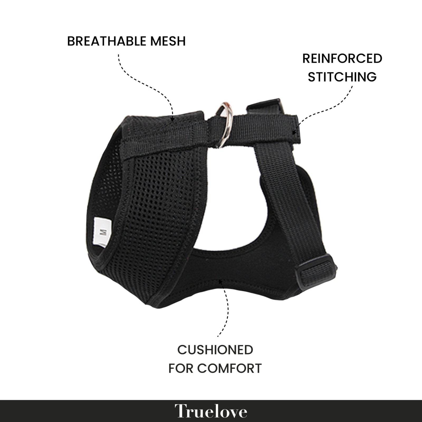 TRUELOVE Cat & Small Dog Harness Safe & Comfortable- Black product image 2 - Rufftail Pune