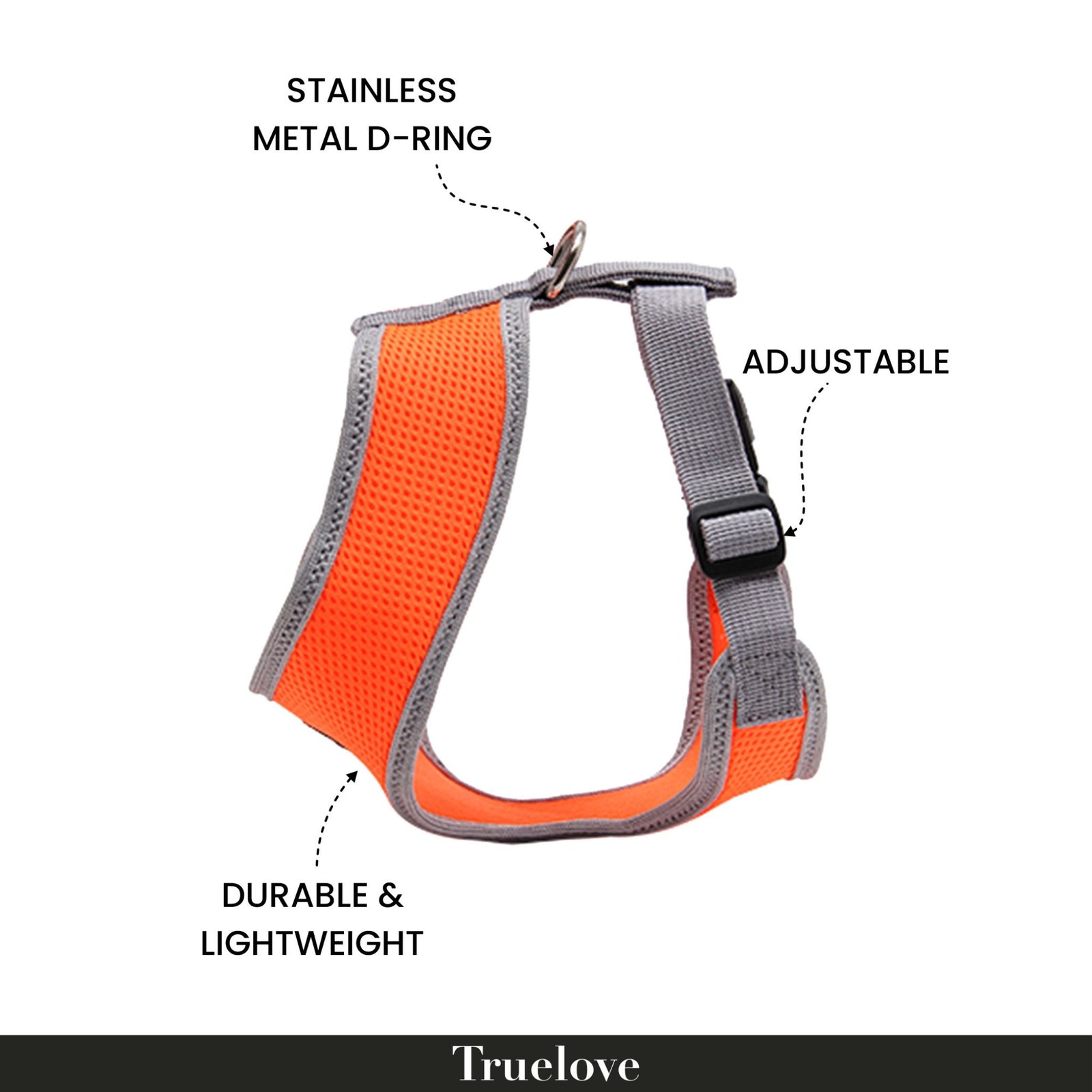 TRUELOVE Cat & Small Dog Harness Safe & Comfortable- Orange product image 3 - Rufftail Pune