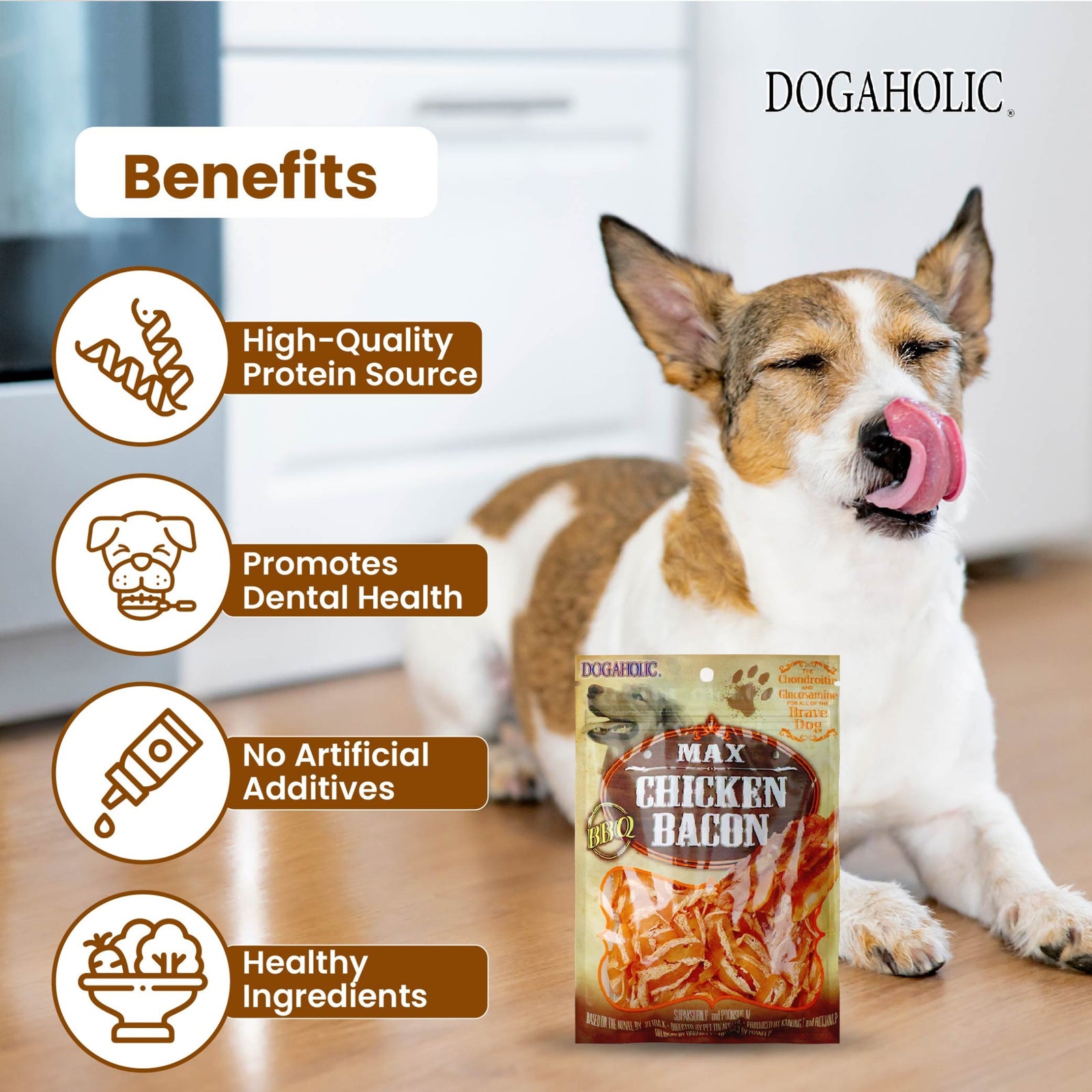 Dogaholic, Chicken Bacon Noodles Max Chicken Bacon Strips BBQ 130g - Rufftail