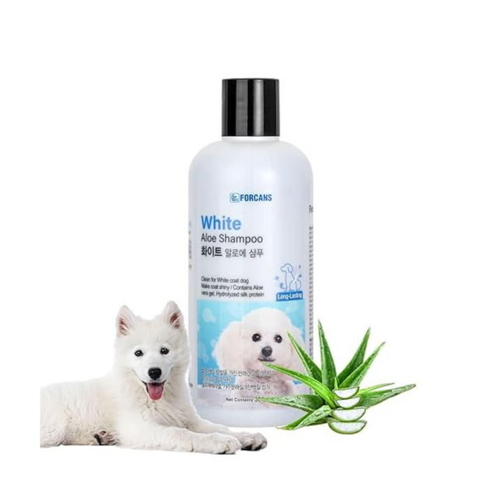 Forcans White Coat Aloe Shampoo for Dogs- Soothing Aloe, Smooth & Shiny Finish (300 ml) - Rufftail Pune