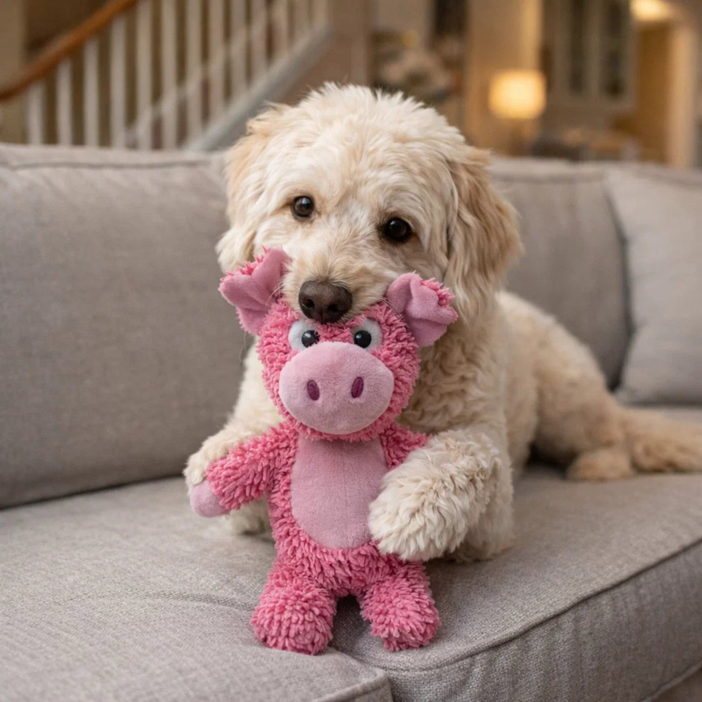 FOFOS Tough Dog Toy Pig Pink - Soft & Squeaky Moderate Chewer Dog Toy