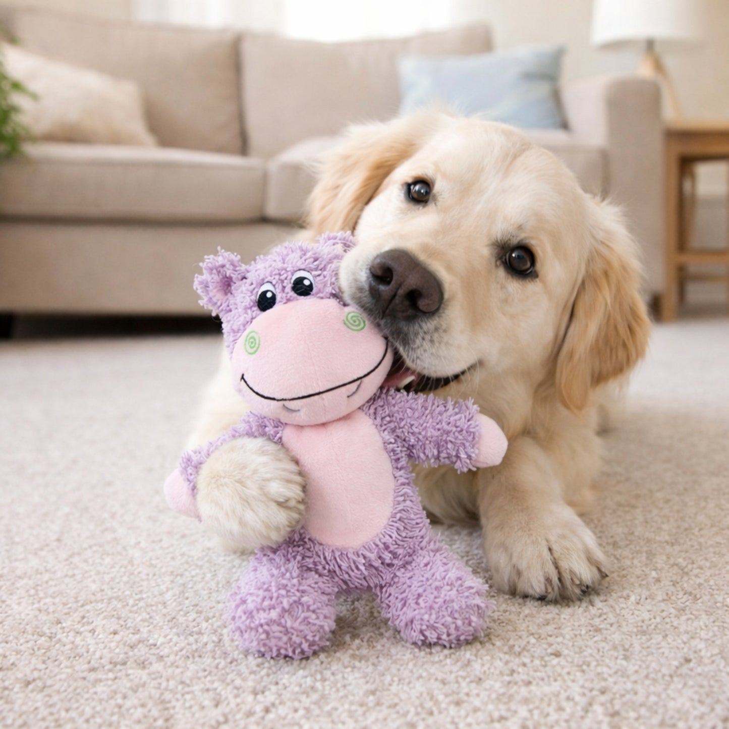 FOFOS Tough Dog Toy Hippo Squeaker Moderate Chewer Dog Toy