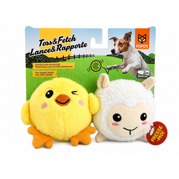 FOFOS Sprike Ball Animal 2PK Chick & Lamb Pet Toy