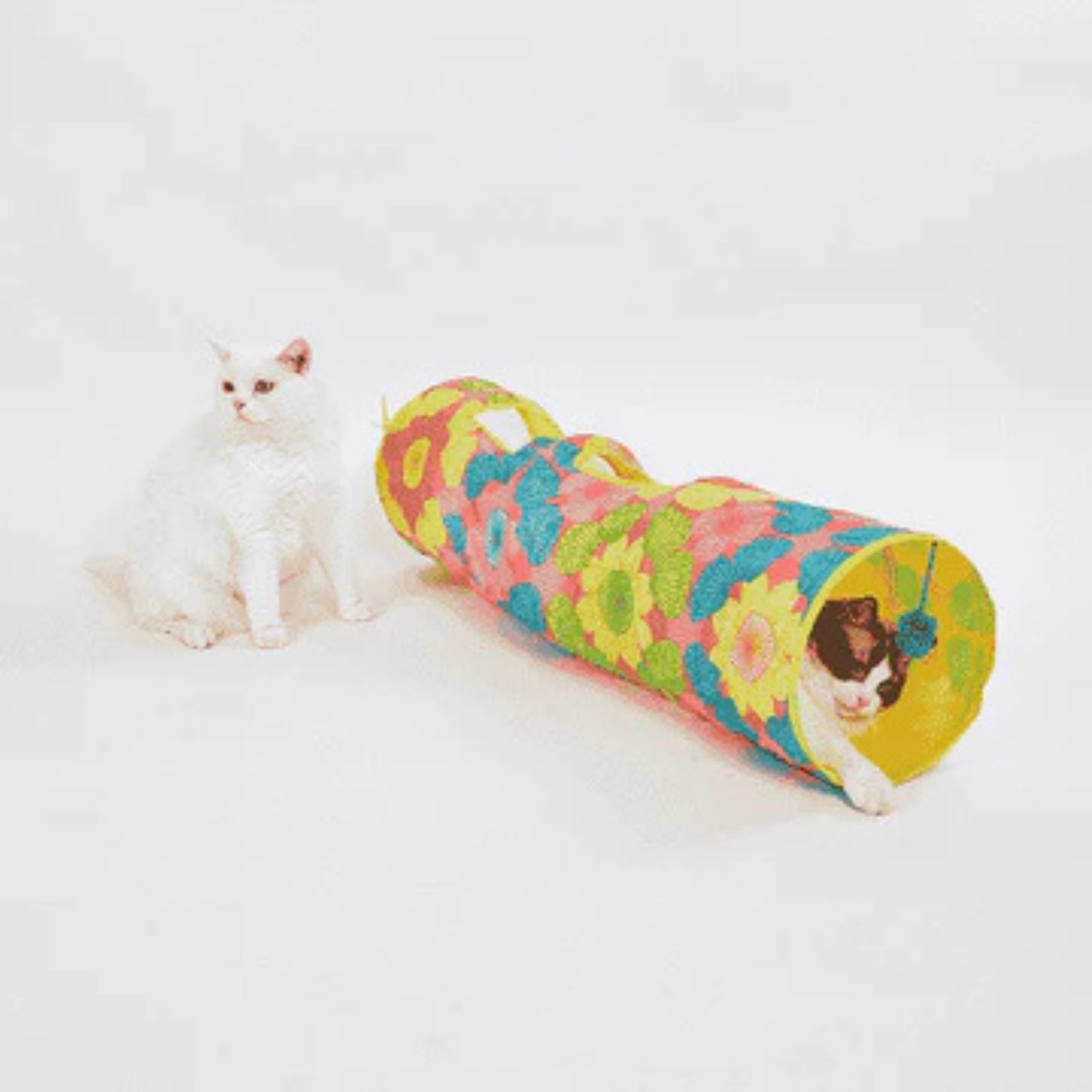 Barkbutler x FOFOS Floral Pop-up Cat Tunnel - Interactive Cat Toy - Rufftail