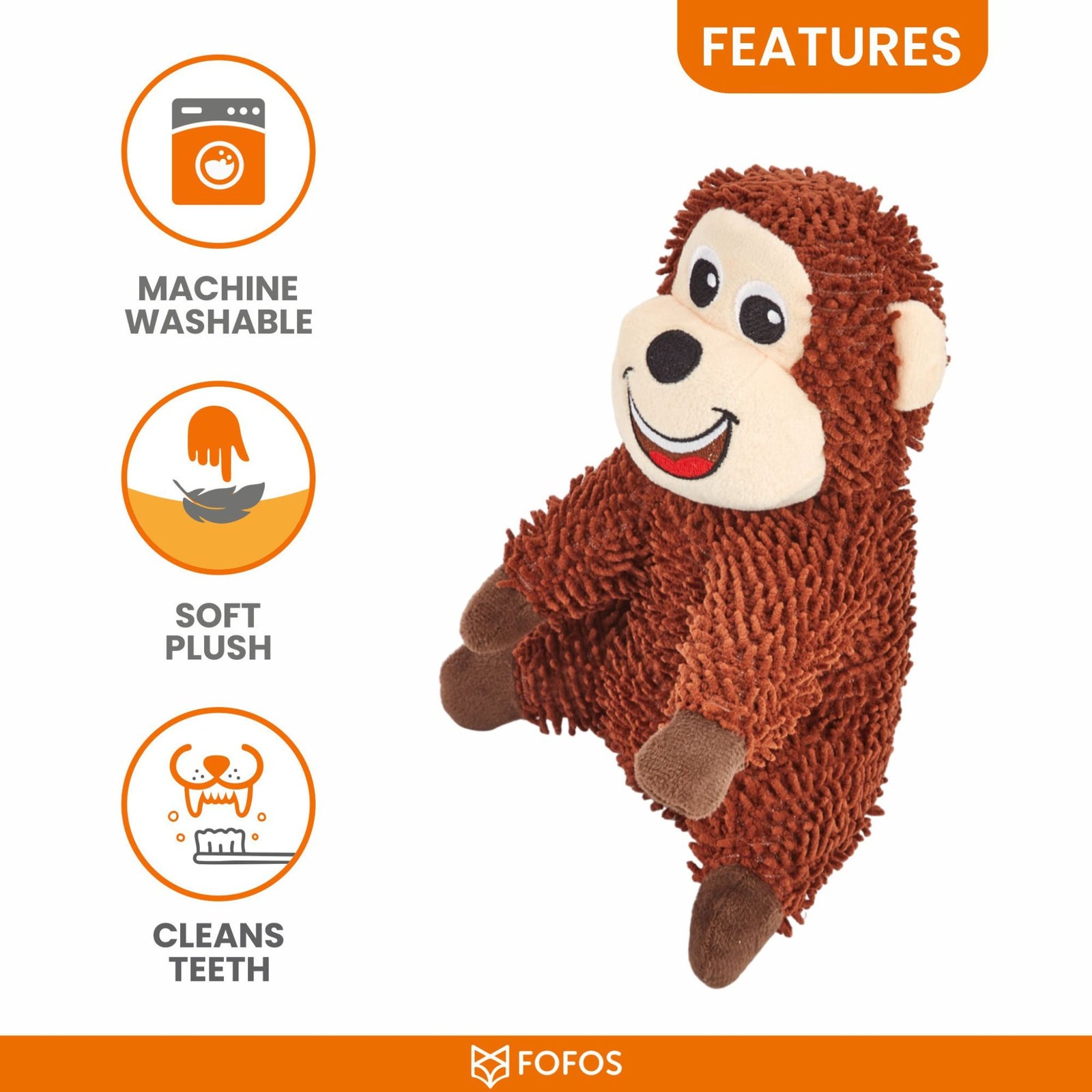 BarkButler x FOFOS Tough Dog Toy Monkey - Durable & Fun Chew Toy for Dogs - Rufftail