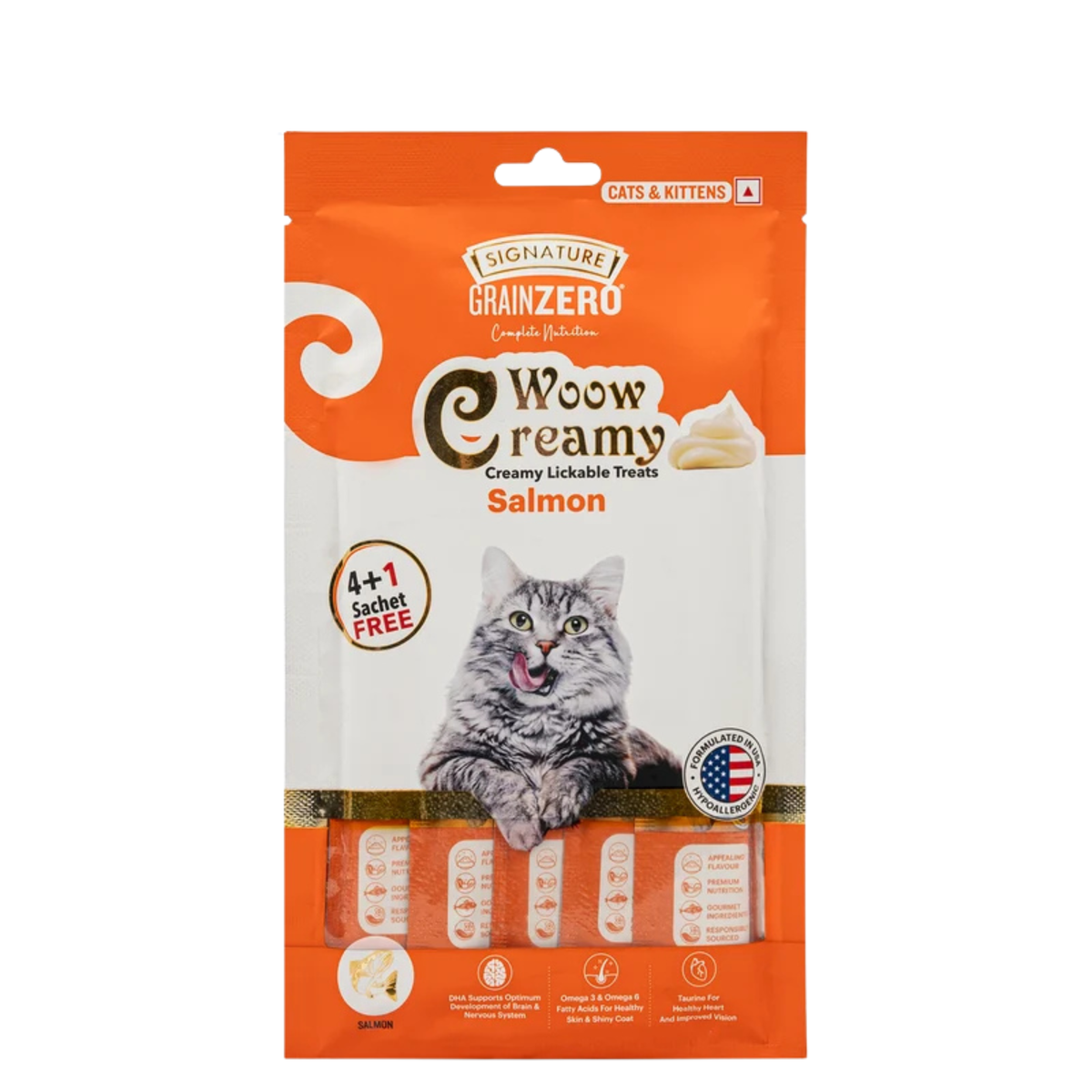 Signature Grain Zero Woow Creamy Salmon Lickable Treats For Cat & Kitten - 75 g