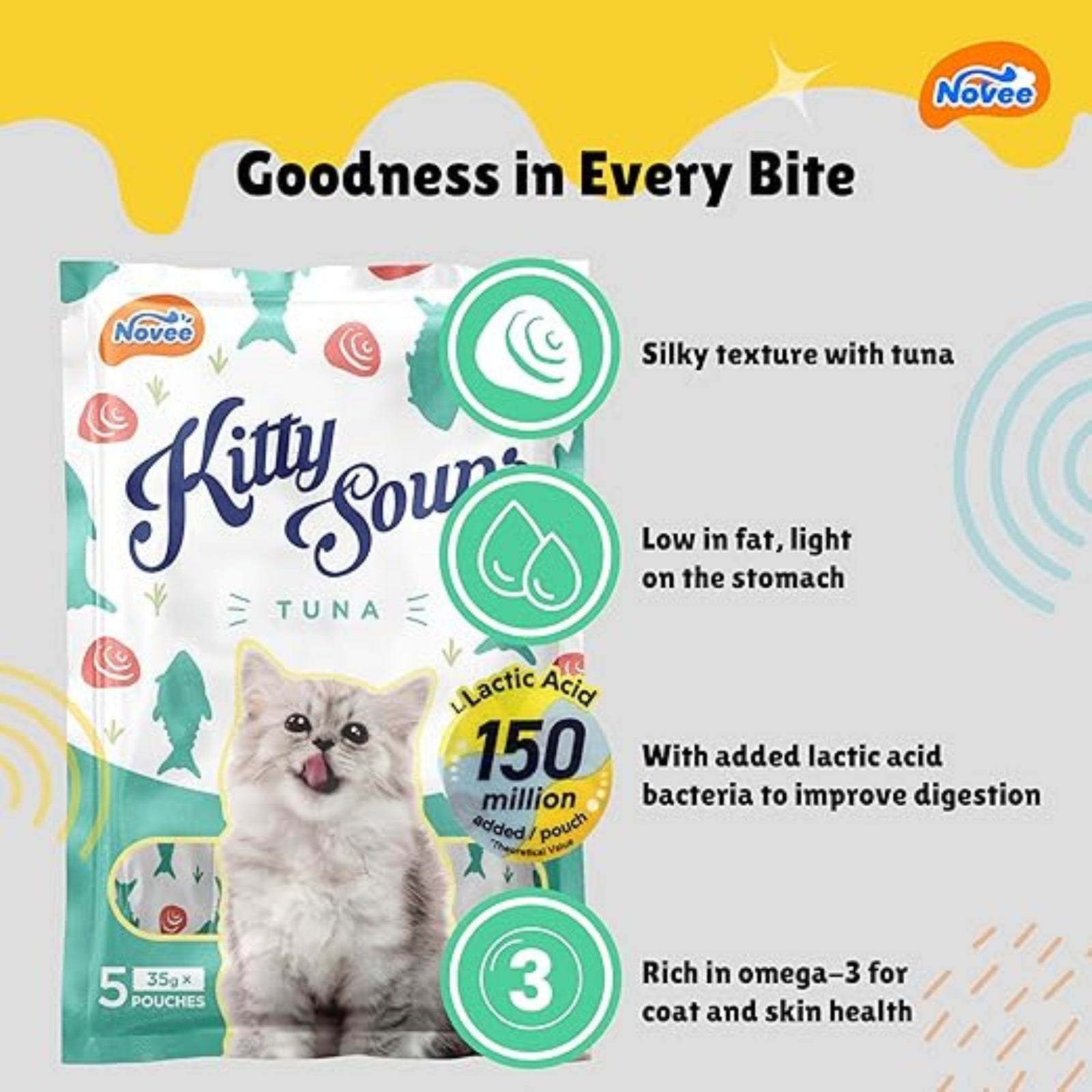 Novee Kitty Soups Tuna for Cats- 5 Tubes x (Each 35 G) product image 3 - Rufftail Pune