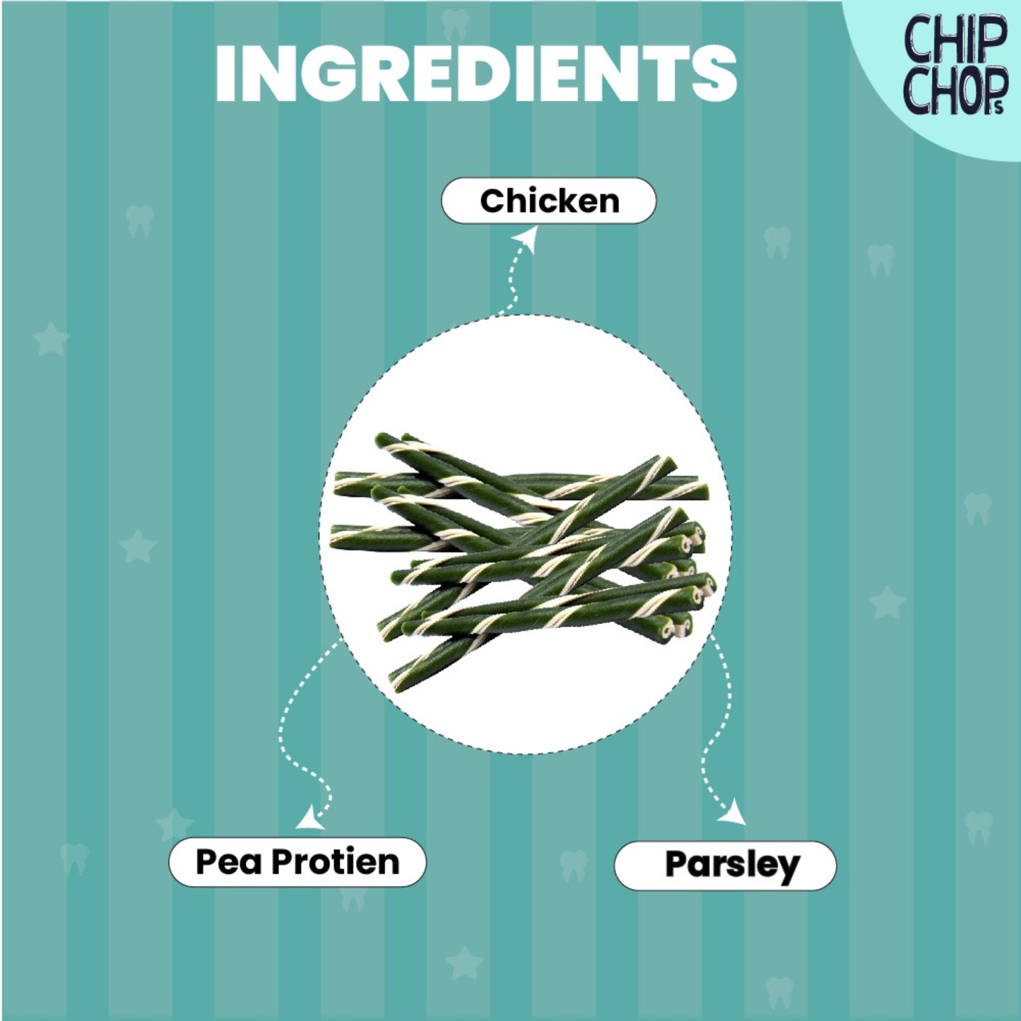 Chip Chops Dental Treats Vegetable Twists Real Chicken and Parsley 100g - Rufftail
