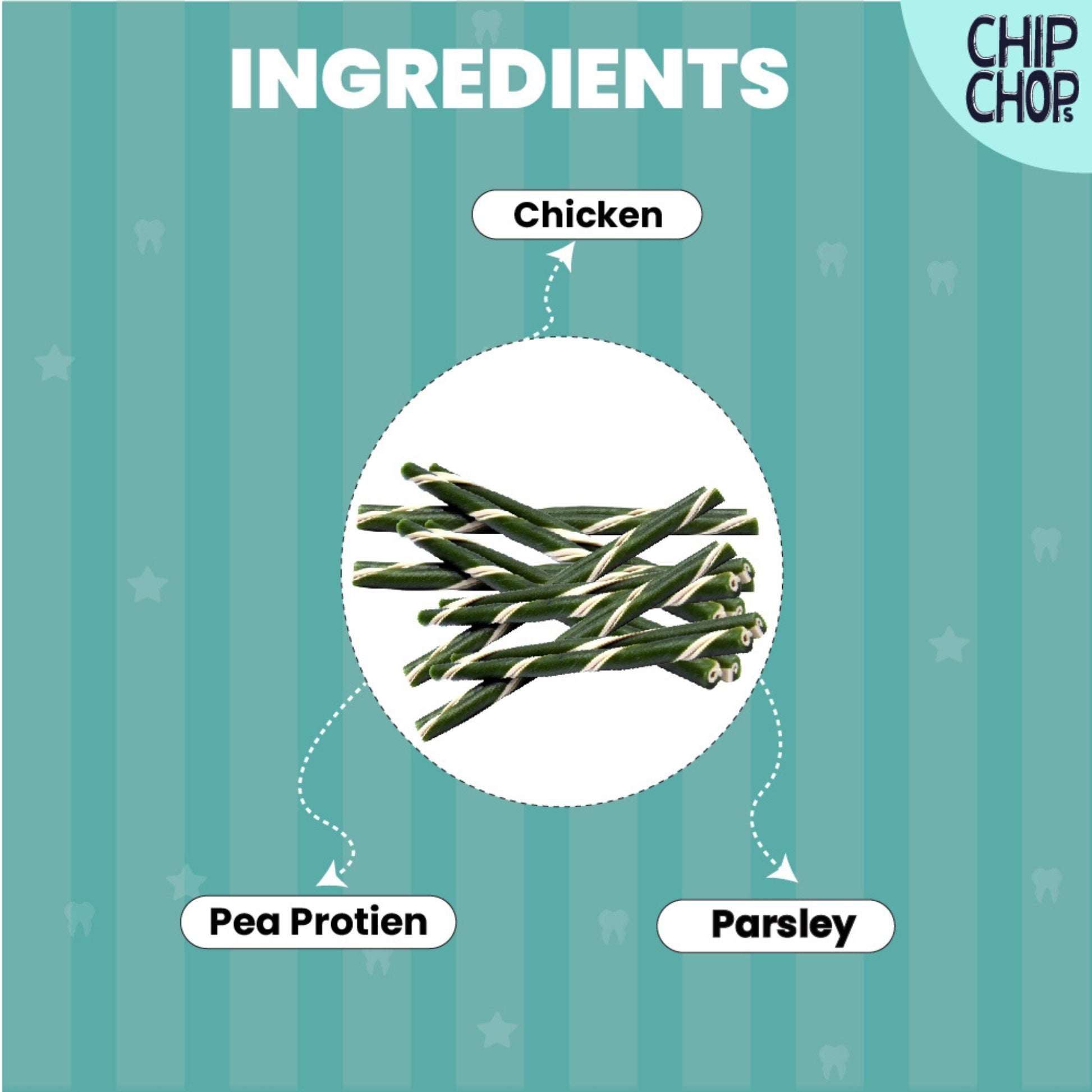 Chip Chops Dental Treats Vegetable Twists Real Chicken and Parsley 100g - Rufftail