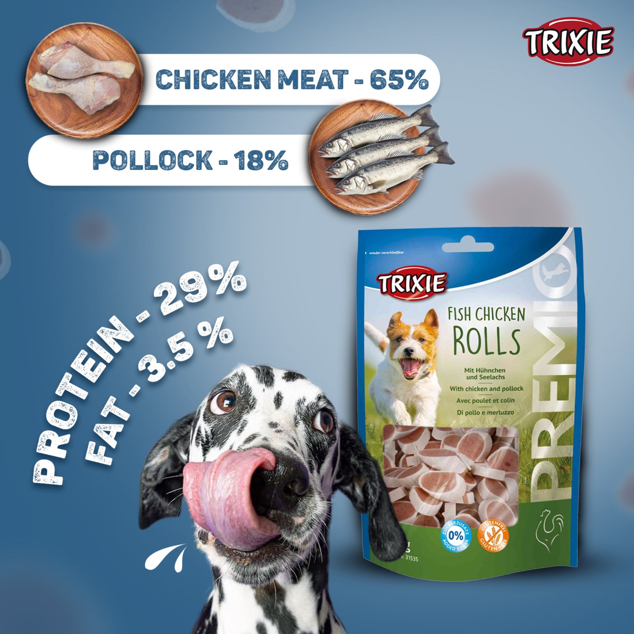 Trixie Dog Treats PREMIO Fish Chicken Rolls 75g - Rufftail