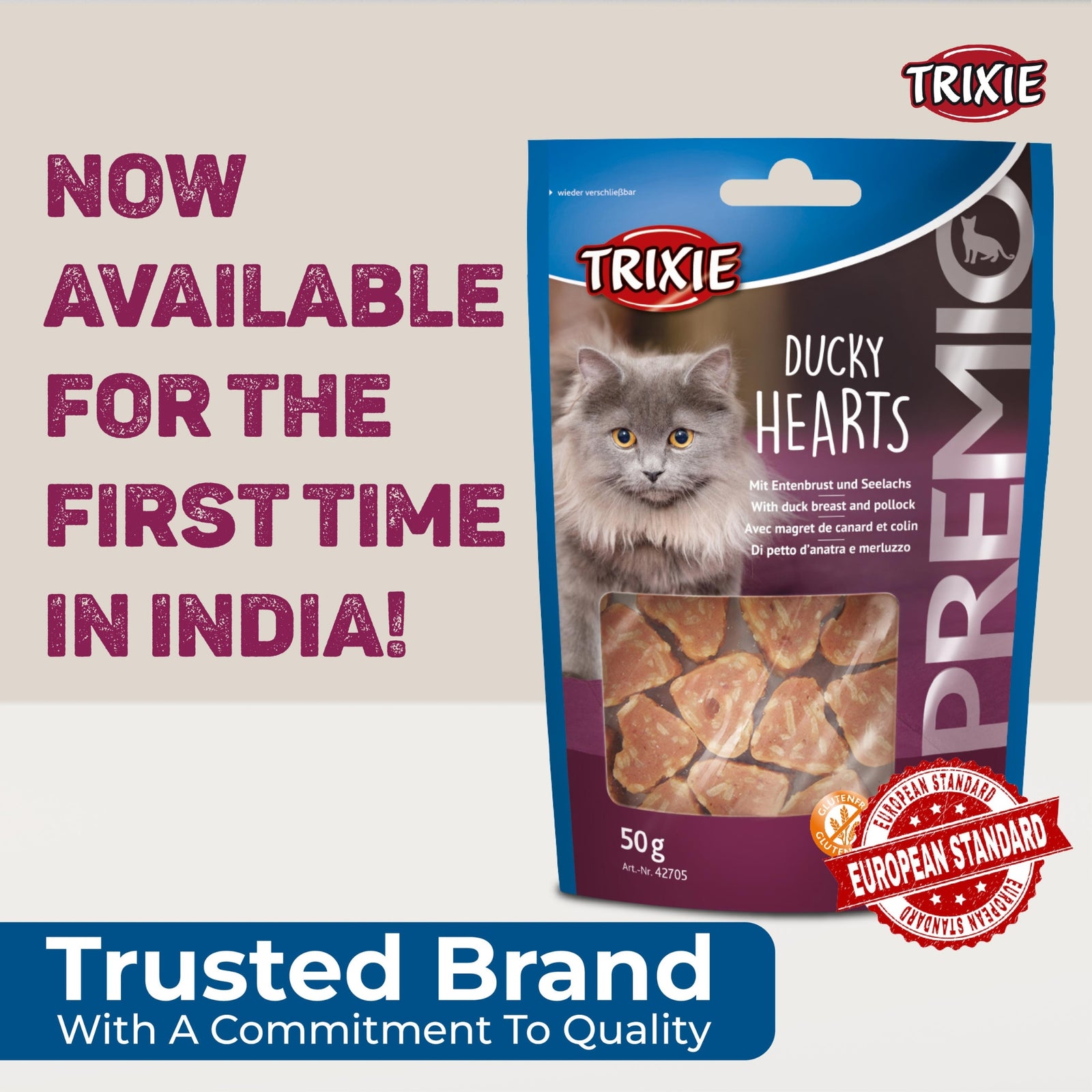 Trixie Premio Ducky Hearts Cat Treat- 50g product image 6 - Rufftail Pune