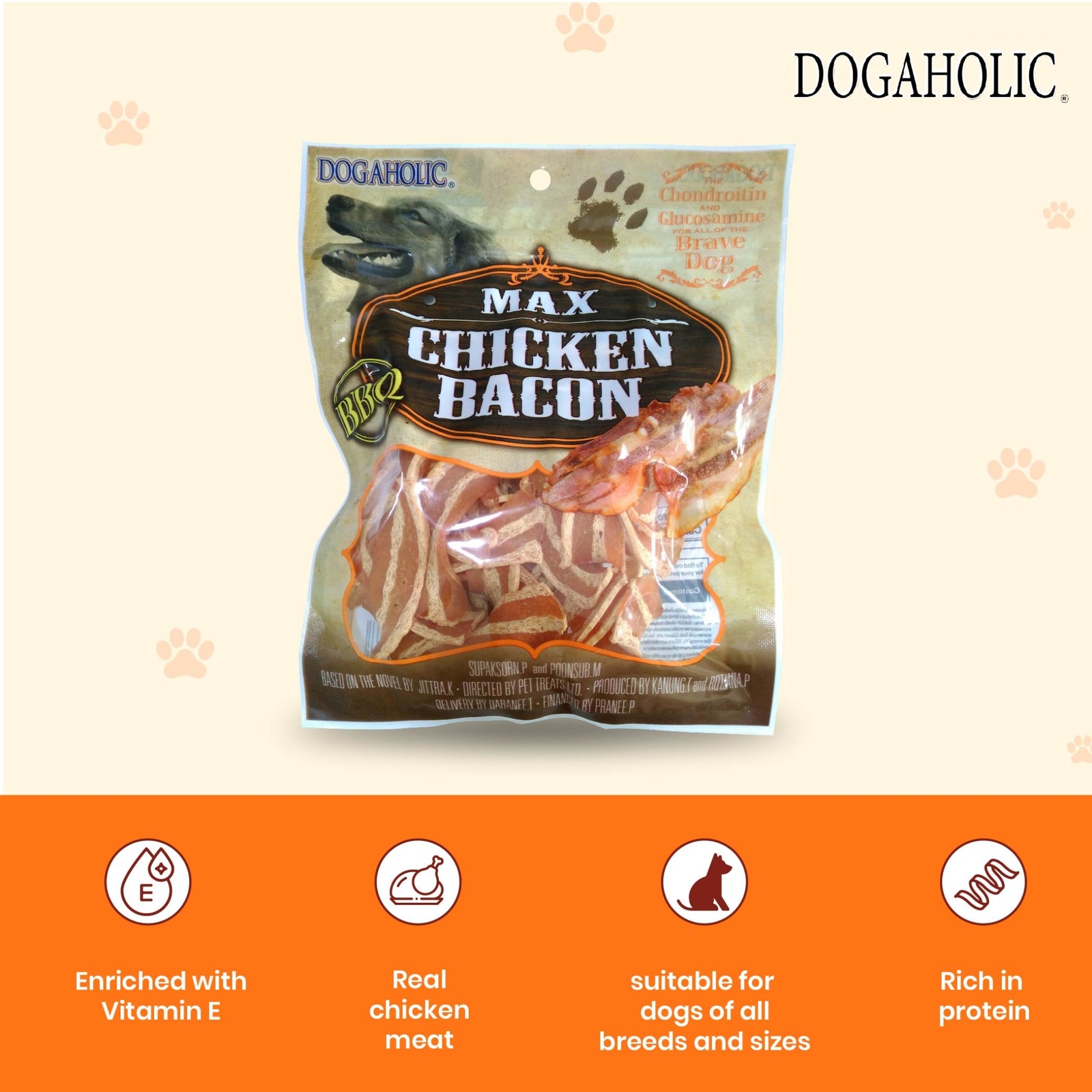 Dogaholic, Chicken Bacon Noodles Max Chicken Bacon Strips BBQ 130g - Rufftail
