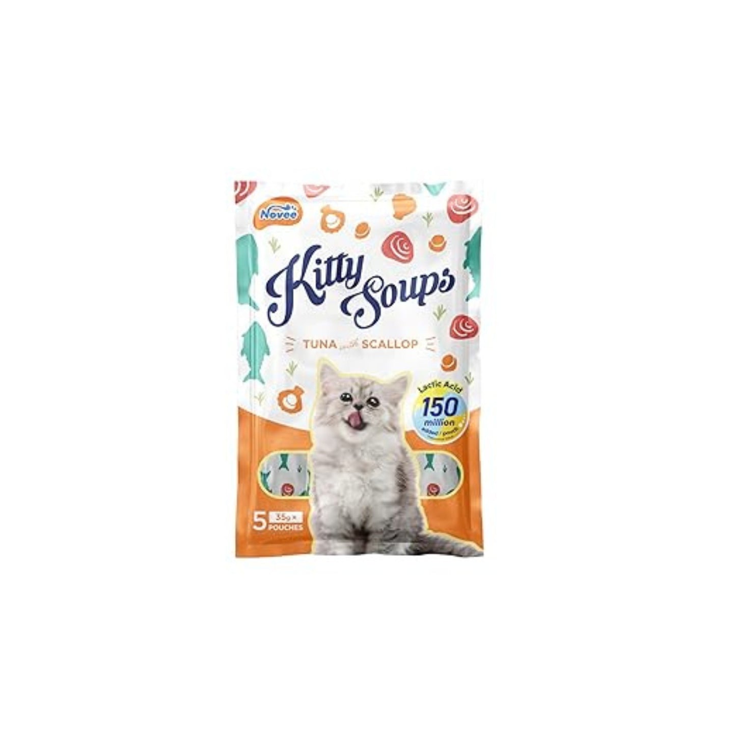 Novee Kitty Soups Tuna with Scallop for Cats -  5 Tubes x (Each 35 G)