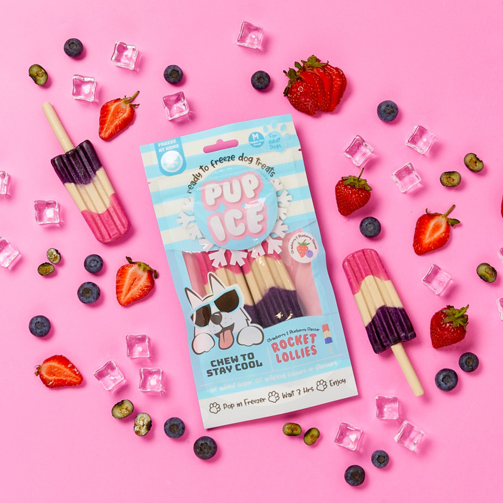 Imaginelles Pup Ice Rocket Lollies Blueberry Strawberry Dog Treat 90g - Rufftail
