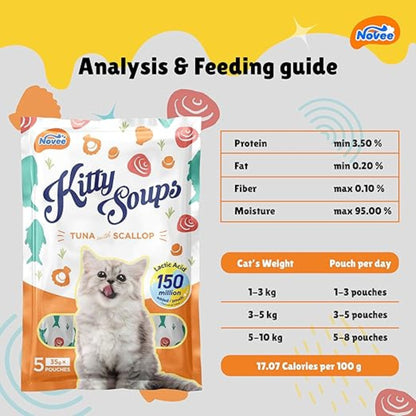 Novee Kitty Soups Tuna with Scallop for Cats -  5 Tubes x (Each 35 G)