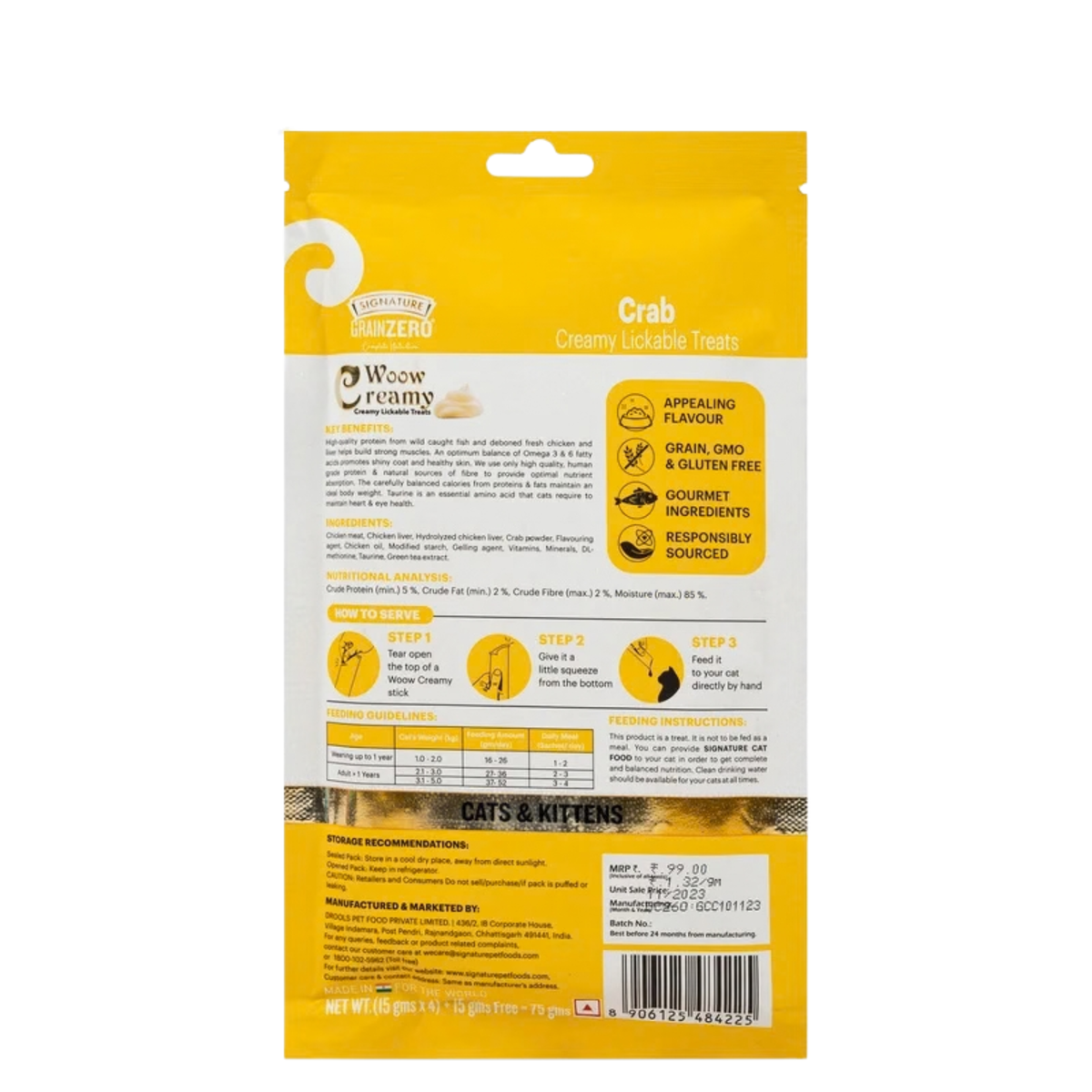 Signature Grain Zero Woow Creamy Crab Lickable Treats For Cat & Kitten - 75 g
