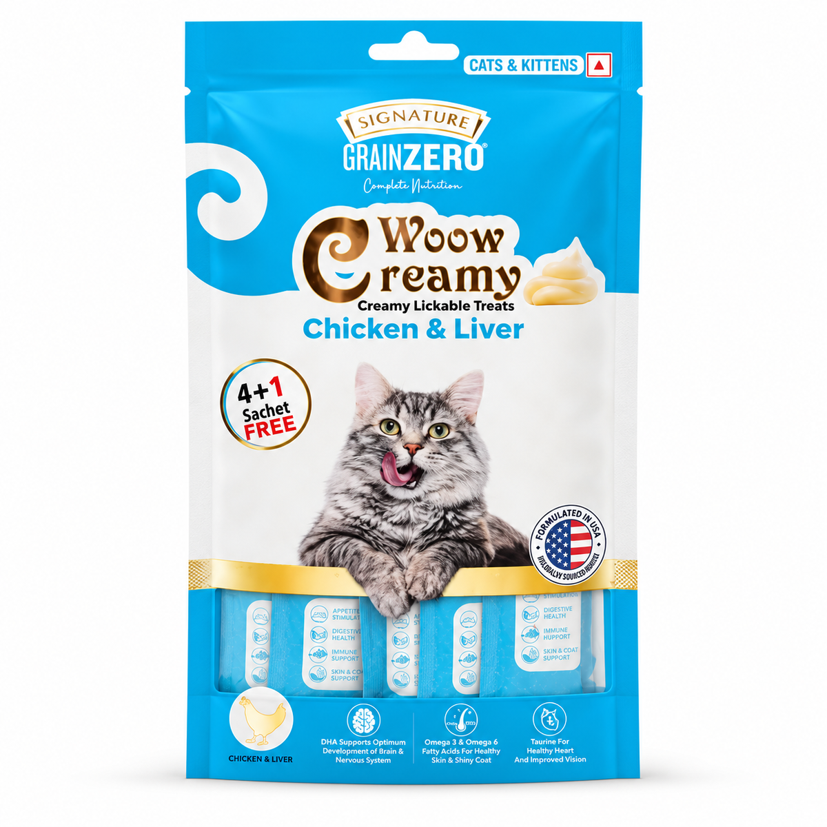 Signature Grain Zero Woow Creamy Chicken & Liver Lickable Treats For Cat & Kitten - 75 g