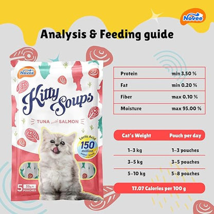 Novee Kitty Soups Tuna with Salmon for Cats - 5 Tubes x (Each 35 G)