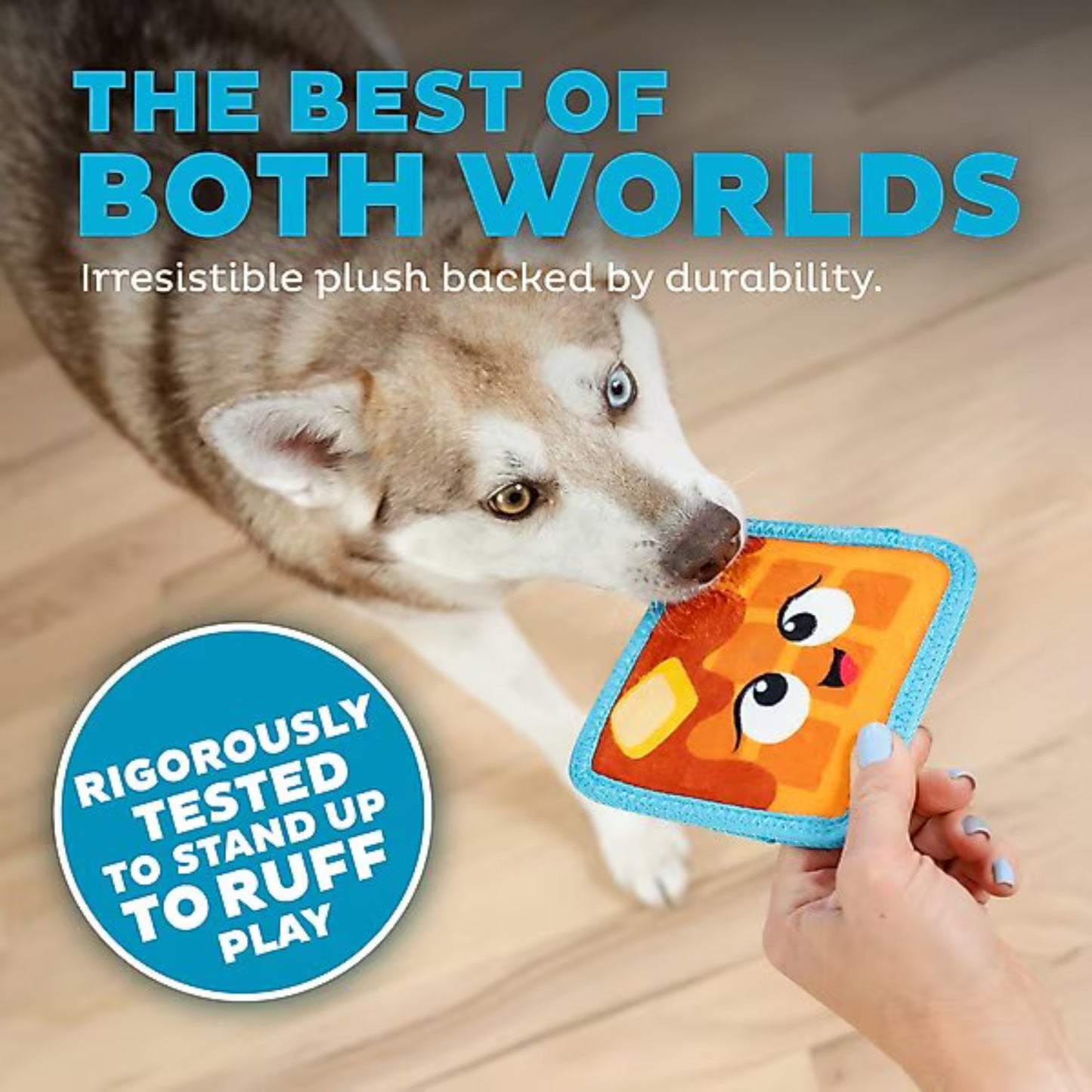 Outward Hound Tough Skinz Durable Squeaky Waffle Dog Toy - Multicolor Small