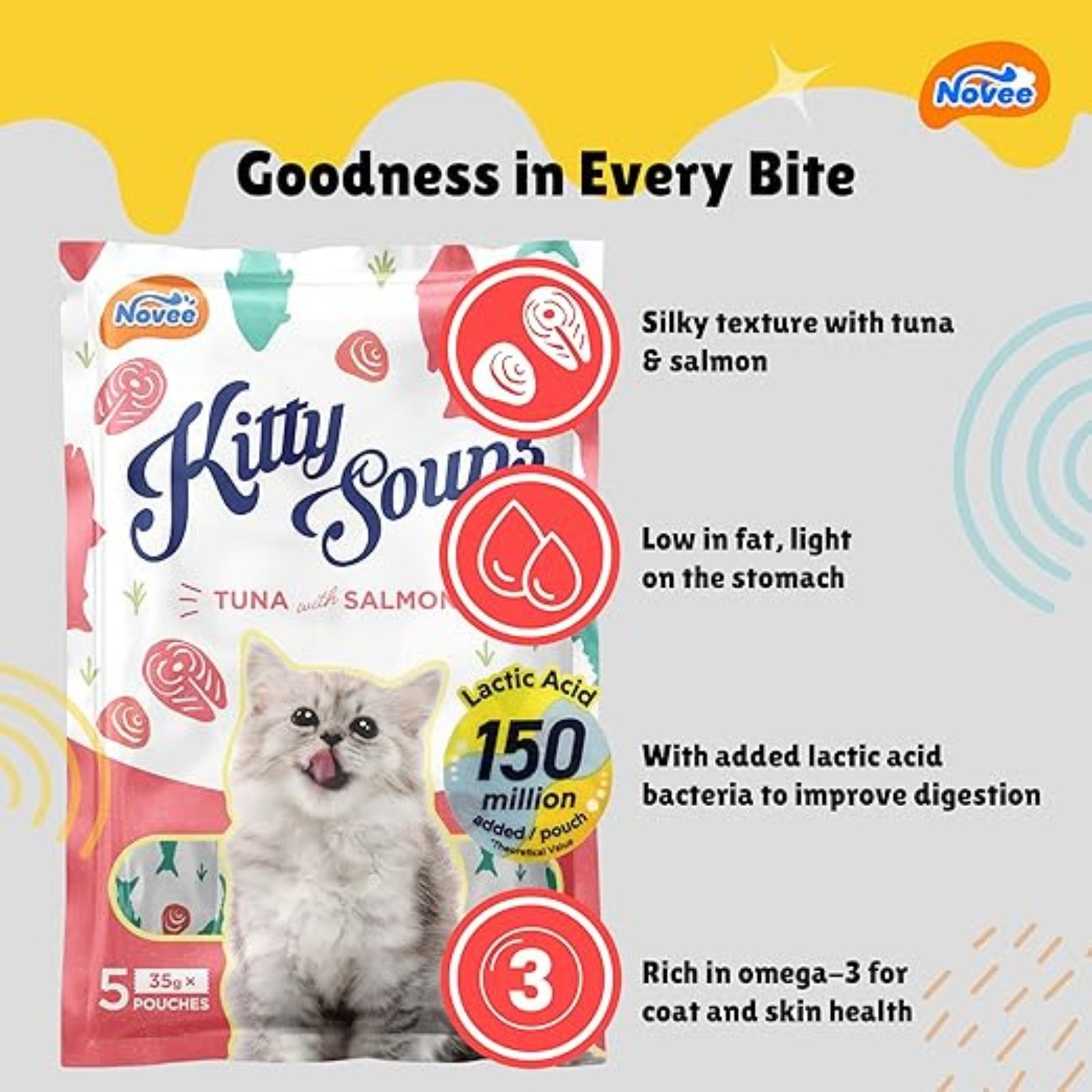 Novee Kitty Soups Tuna with Salmon for Cats- 5 Tubes x (Each 35 G) product image 2 - Rufftail Pune