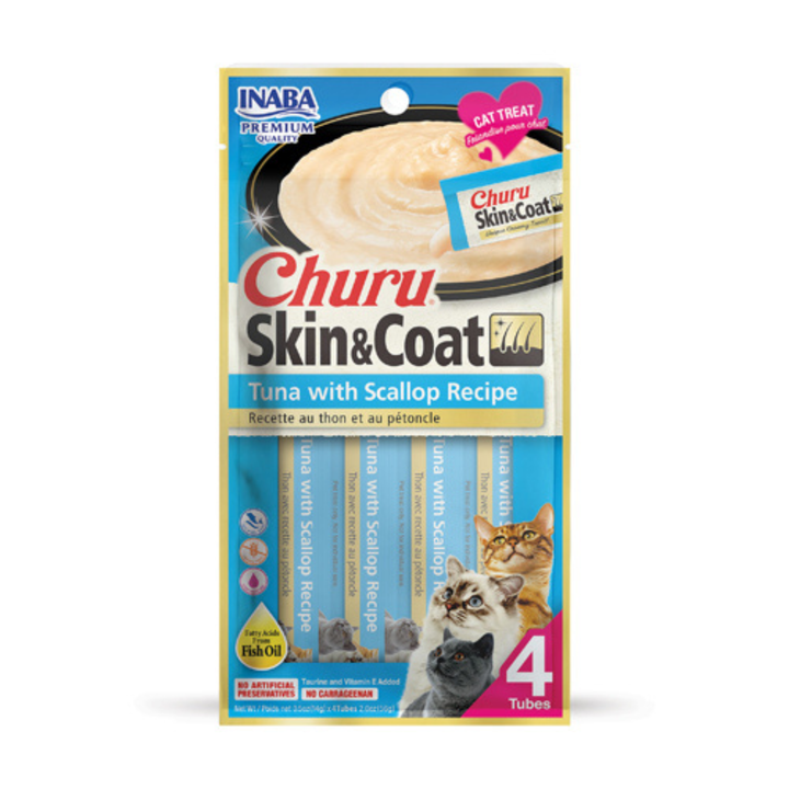 Inaba Churu Skin & Coat Tuna with Scallop Recipe Cat Treats (14gx4)