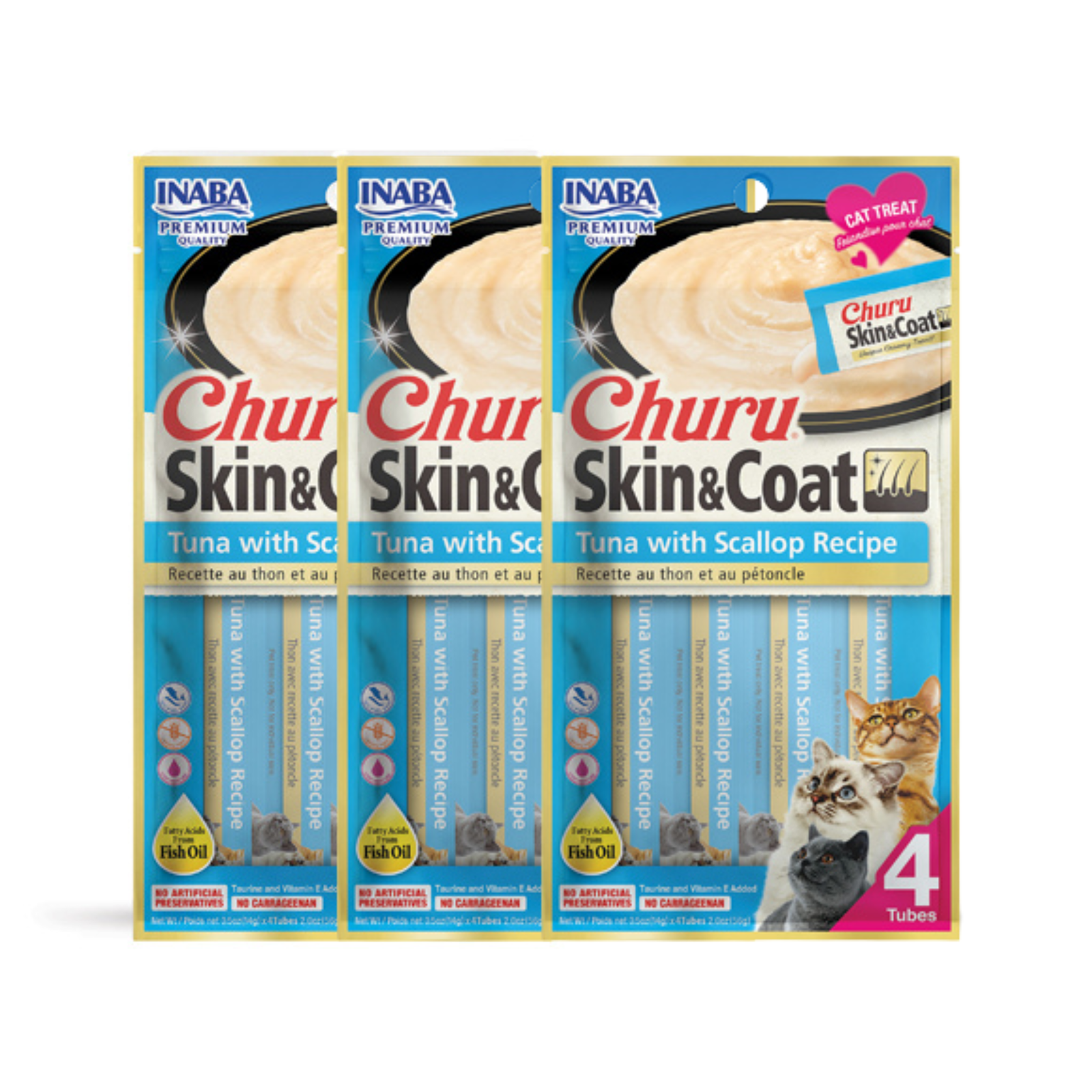 Inaba Churu Skin & Coat Tuna with Scallop Recipe Cat Treats (14gx4)