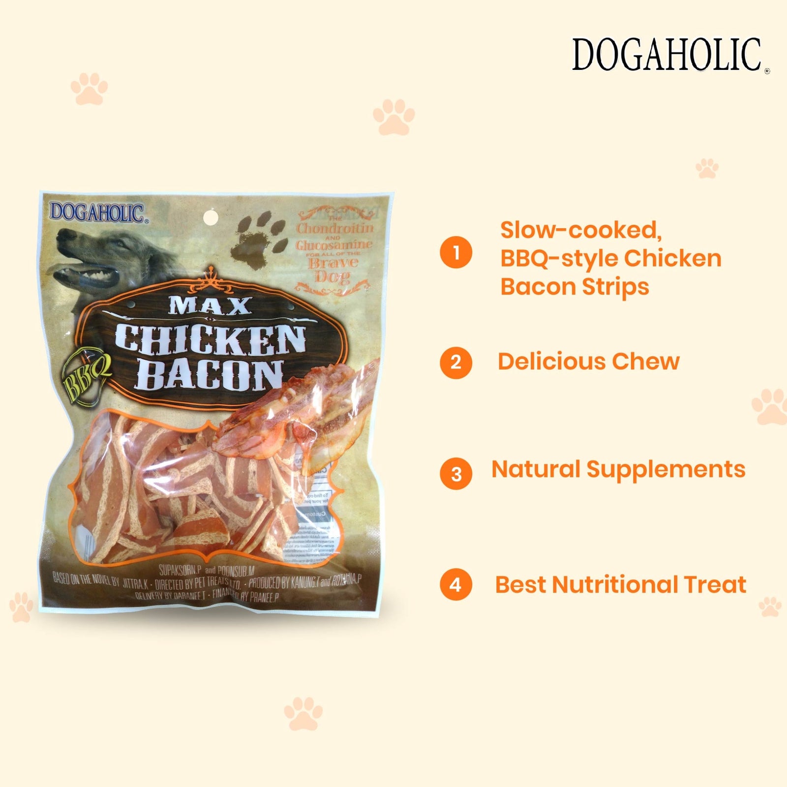 Dogaholic, Chicken Bacon Noodles Max Chicken Bacon Strips BBQ 130g - Rufftail