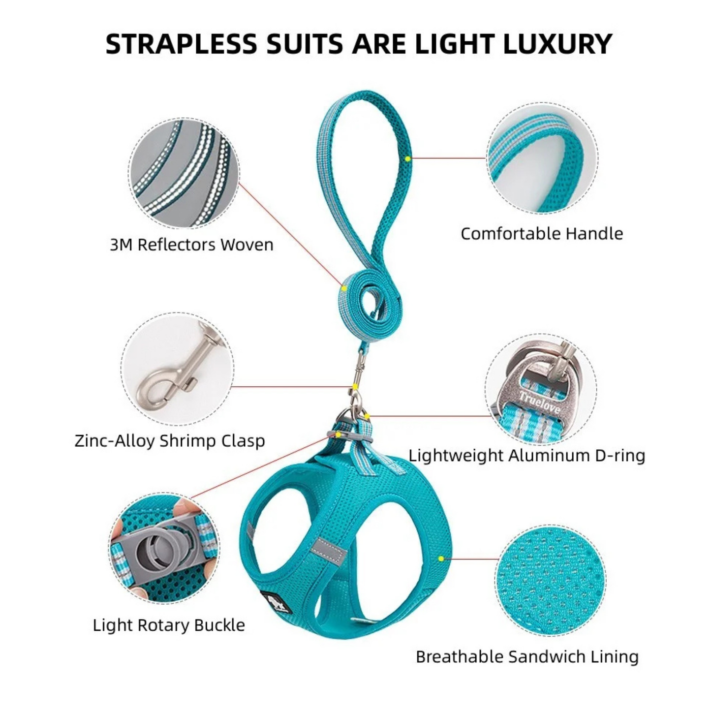 TRUELOVE Mesh Harness & Leash Set For Cats & Dogs - Fuchsia - Rufftail