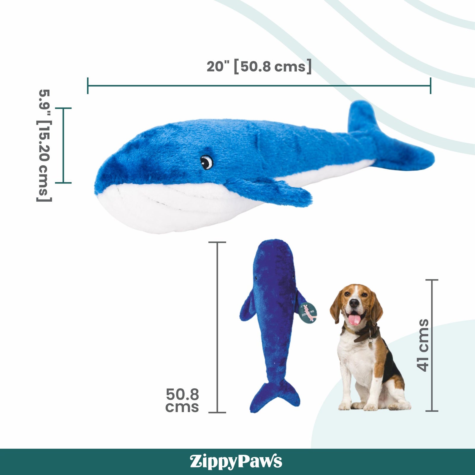 Zippy Paws Jigglerz- Blue Whale Dog Plush Toy product image 3 - Rufftail Pune
