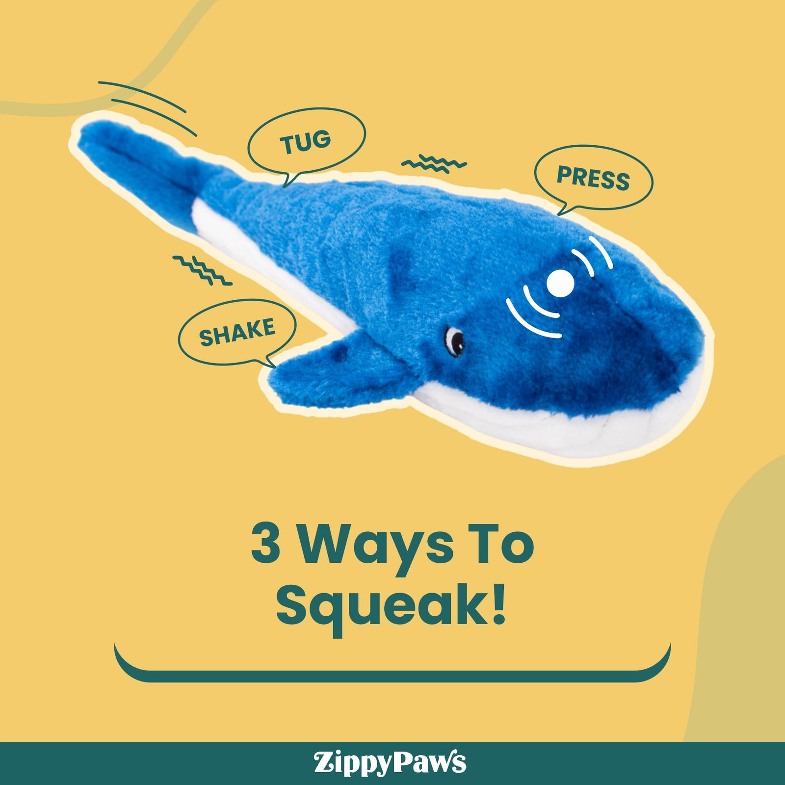 Zippy Paws Jigglerz- Blue Whale Dog Plush Toy product image 4 - Rufftail Pune