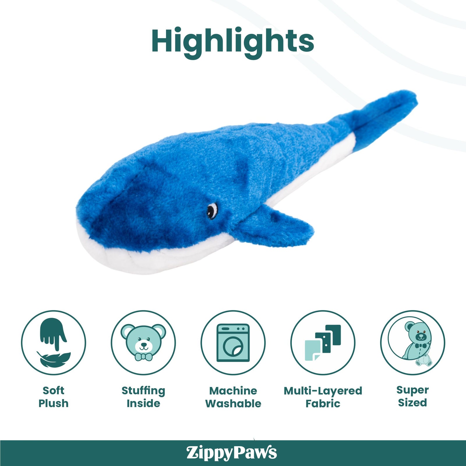 Zippy Paws Jigglerz- Blue Whale Dog Plush Toy product image 5 - Rufftail Pune