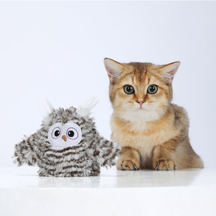 BarkButler x Fofos Flapping Owl Interactive Cat Toy - Grey Owl - Rufftail