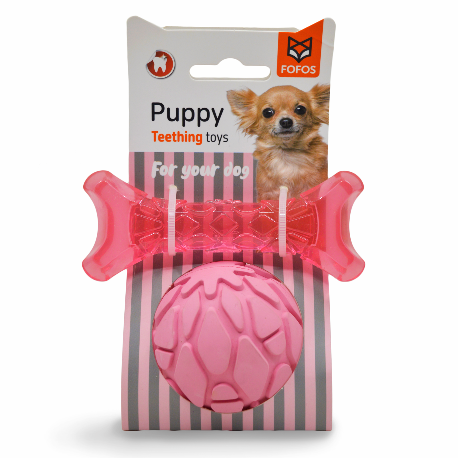 BarkButler x Fofos Milk Bone&Ball Puppy Teething Dog Toy Set- Pink - Rufftail Pune