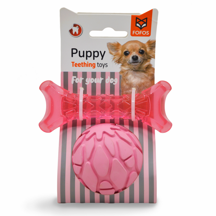 BarkButler x Fofos Milk Bone&Ball Puppy Teething Dog Toy Set- Pink - Rufftail