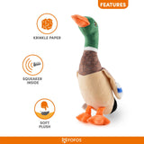 BarkButler x Fofos Wild Duck Soft Squeaky Plush Dog Toy, Brown - Rufftail