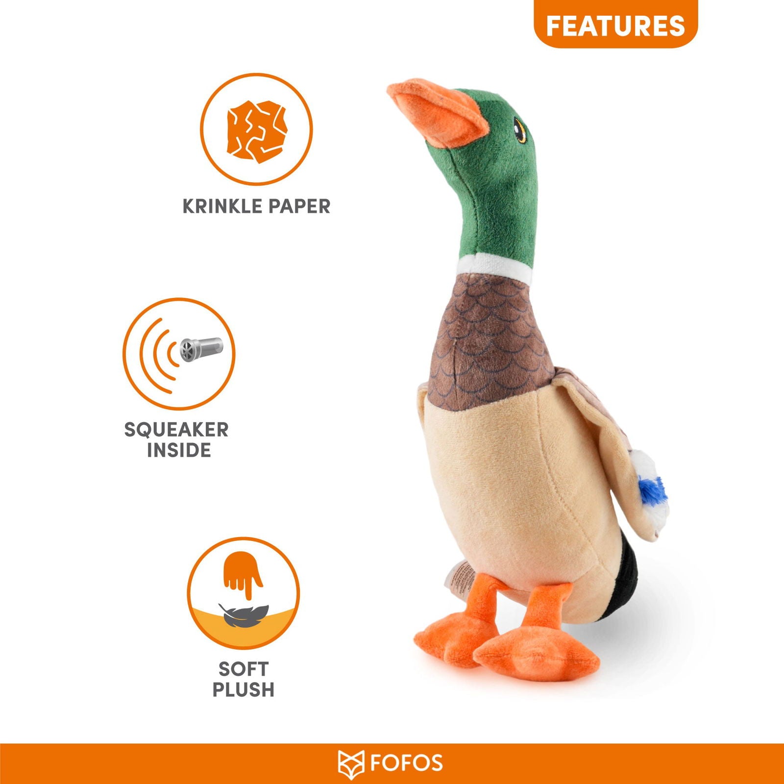BarkButler x Fofos Wild Duck Soft Squeaky Plush Dog Toy, Brown - Rufftail
